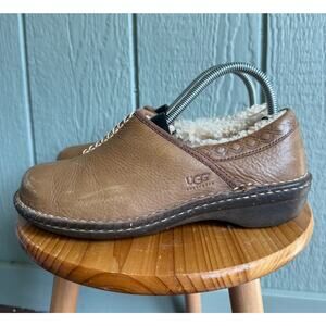 UGG Australia Bettey Leather Sheepskin Lining Clogs Slide On Brown Women 8